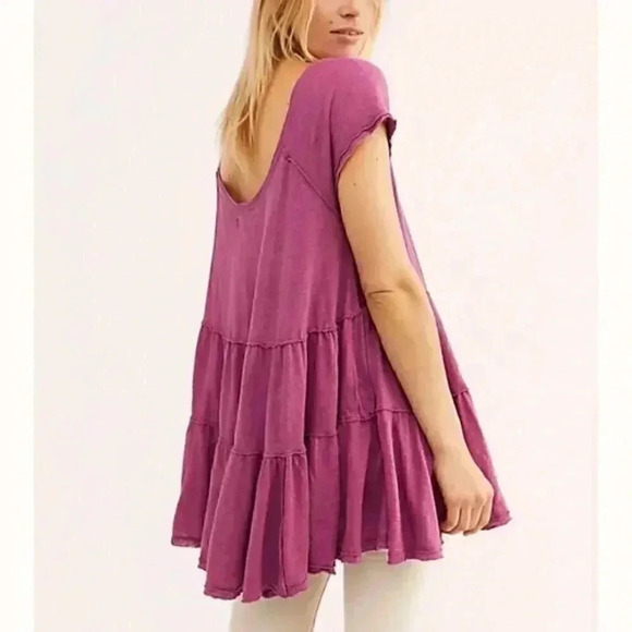 Free People Sunshine In The Rain Tee Raspberry - Picture 3 of 6
